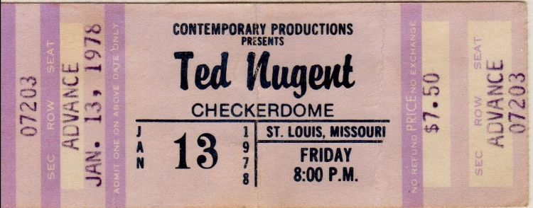 Ted Nugent with Golden Earring show ticket_07203 St. Louis Checkerdome January 24, 1978